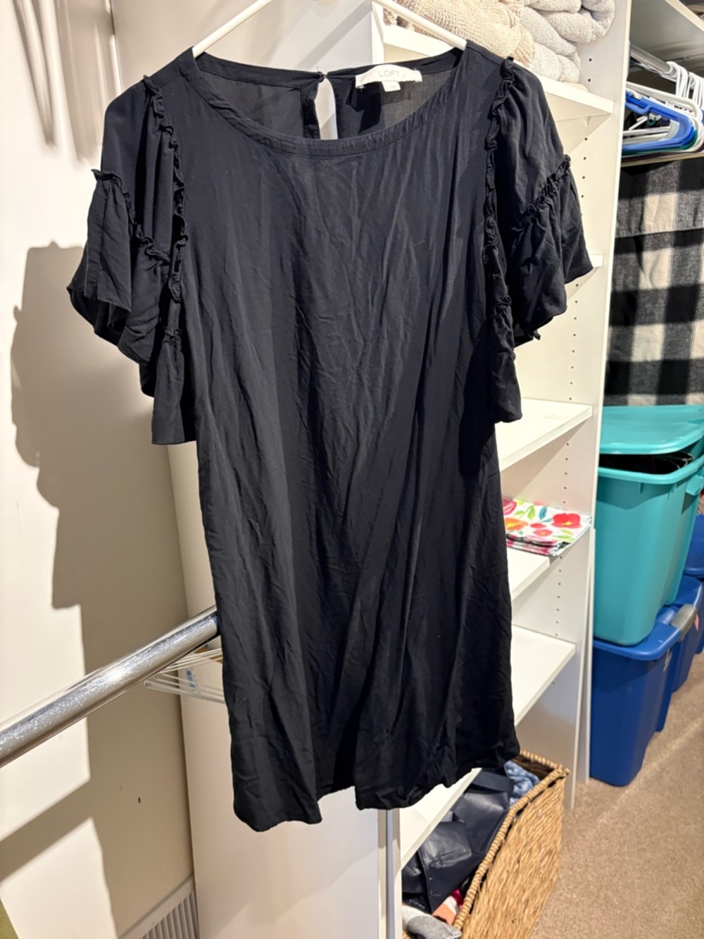 LOFT Black Ruffle Sleeve Mini Dress